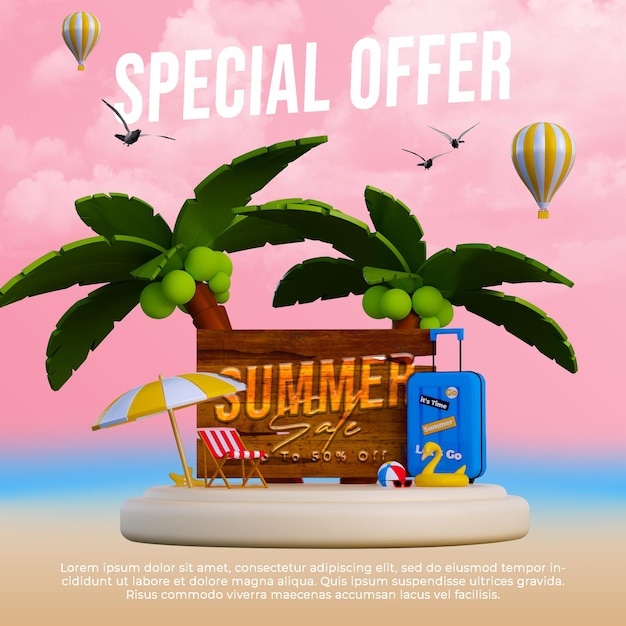 Zomer verkoop promotie social media post banner sjabloon