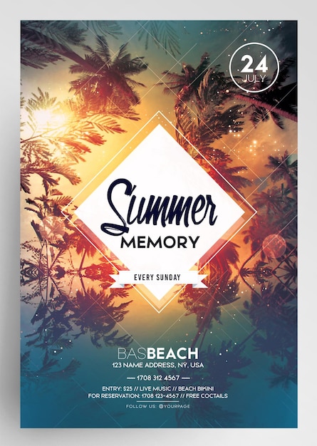 PSD zomerherinnering sunset beach party event dj flyer