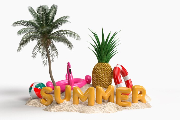 PSD zomerscèneconcept met decoratieve strandobjecten