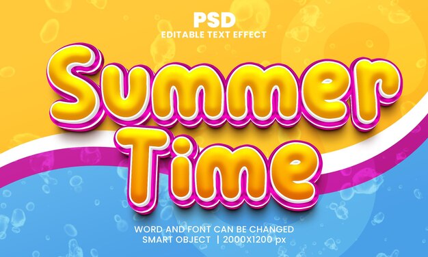 Zomertijd 3d bewerkbaar teksteffect premium psd met achtergrond