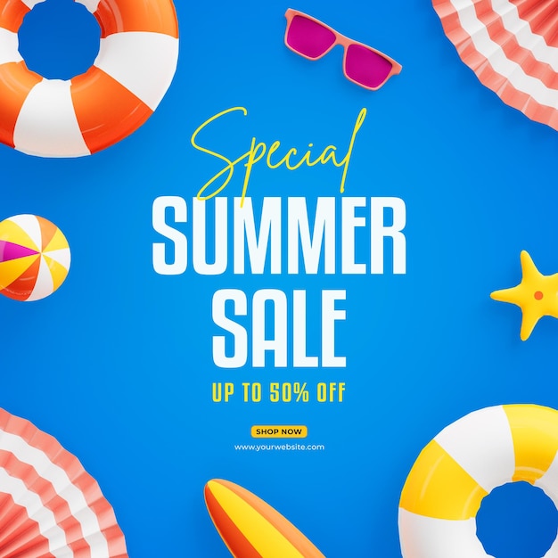 Zomeruitverkoop tot 50 procent korting op postsjabloon voor sociale media
