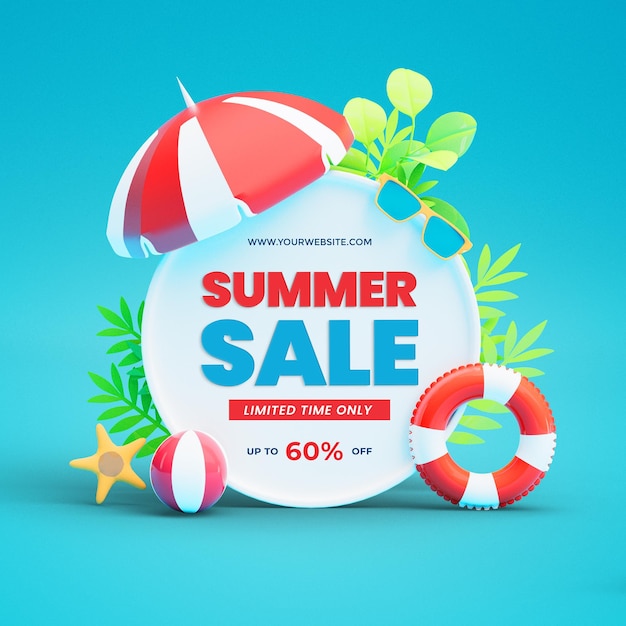 Zomeruitverkoop tot 60 procent korting op postsjabloon voor sociale media