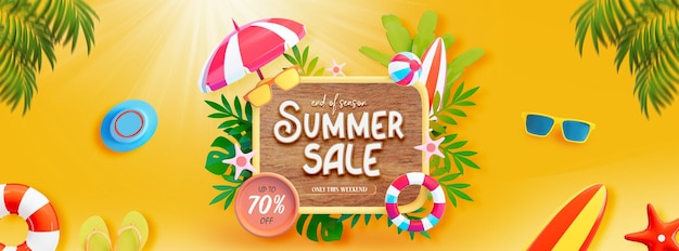 Zomerverkoop Facebook Cover Template met kleurrijke strandelementen