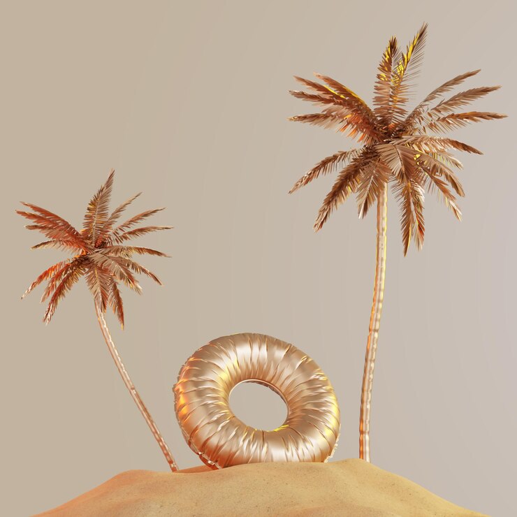 PSD zomerverkoop palmen flamingo zand strand oceaan ijs