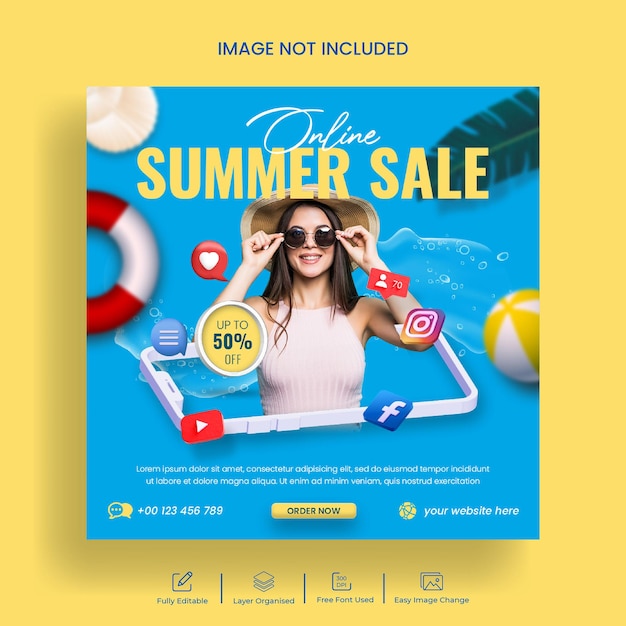 Zomerverkoop promotionele social media post en Instagram banner sjabloonontwerp