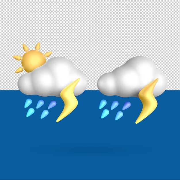 PSD zon en wolken regen donder weer 3d illustratie gratis psd bewerkbare kleur