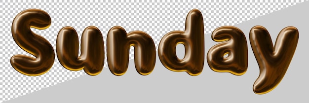 Zondag tekstontwerpdag van de week in 3D-rendering met moderne effectstijl voor kalenderconcept