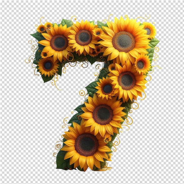 PSD zonnebloemen met het getal 2 op een doorzichtige achtergrond