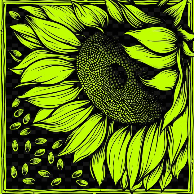 PSD zonnebloemlijnkunst met bloemblaadjes en zaden voor decoraties in creatieve outline scribble collecties