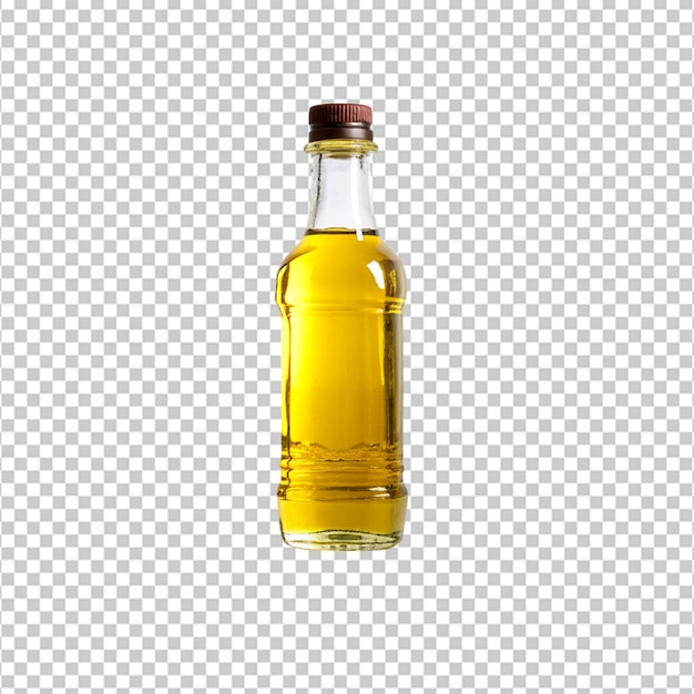 Zonnebloemolie in een plastic fles geïsoleerd op een doorzichtige achtergrond