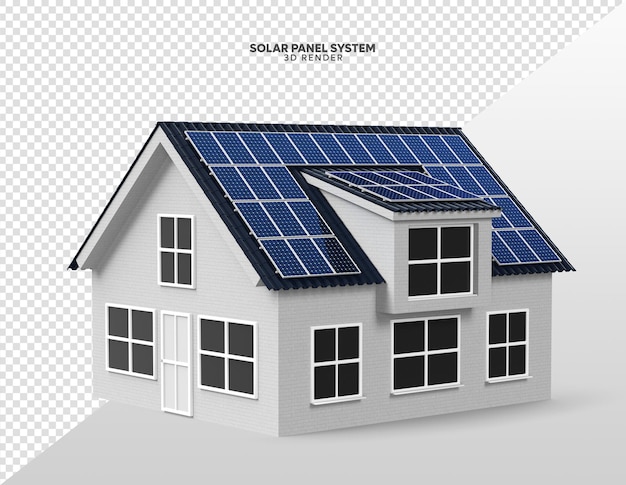 PSD zonnepaneelsysteem op dak van huis realistische 3d render geïsoleerd voor samenstelling