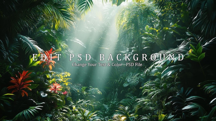 PSD zonnestralen door de tropische jungle