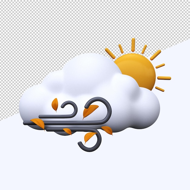 PSD zonnige en winderige dag weerbericht pictogram meteorologisch teken 3d render