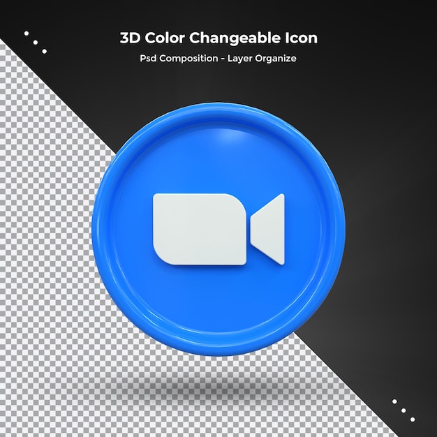 Zoom App 3d Ikona Mediów Społecznościowych Kolorowa Błyszcząca Ikona 3d Koncepcja Renderowania 3d