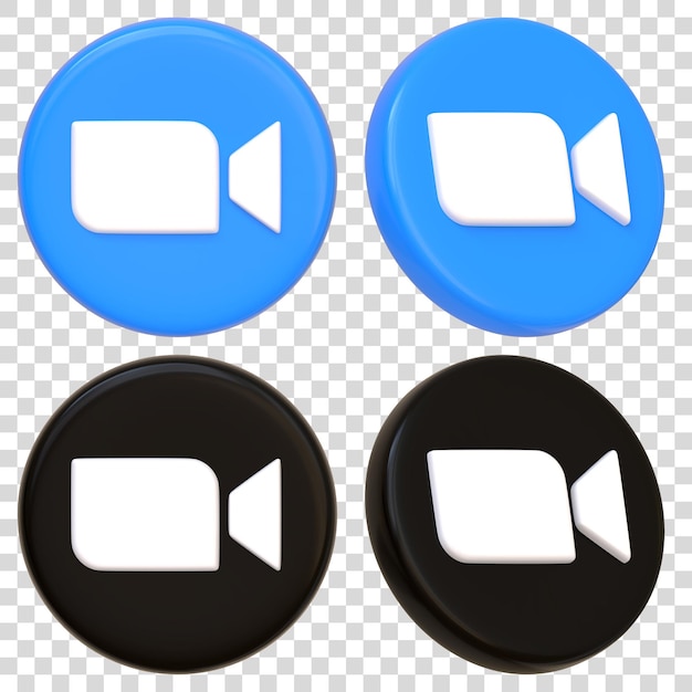 zoom app icons in blue and black variants 3d render illustration