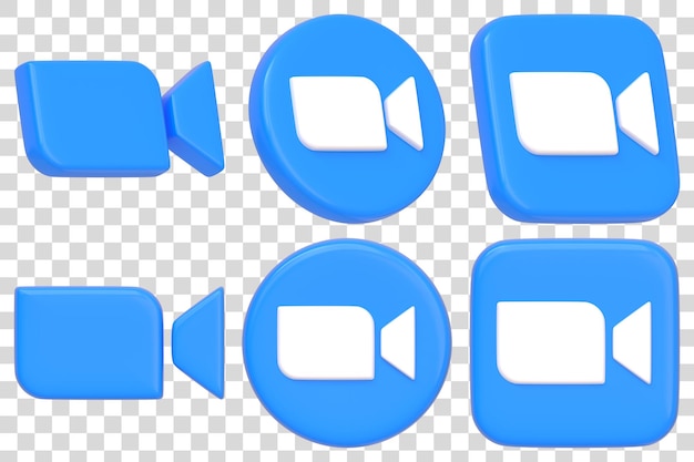 zoom app icons in blue and black variants 3d render illustration