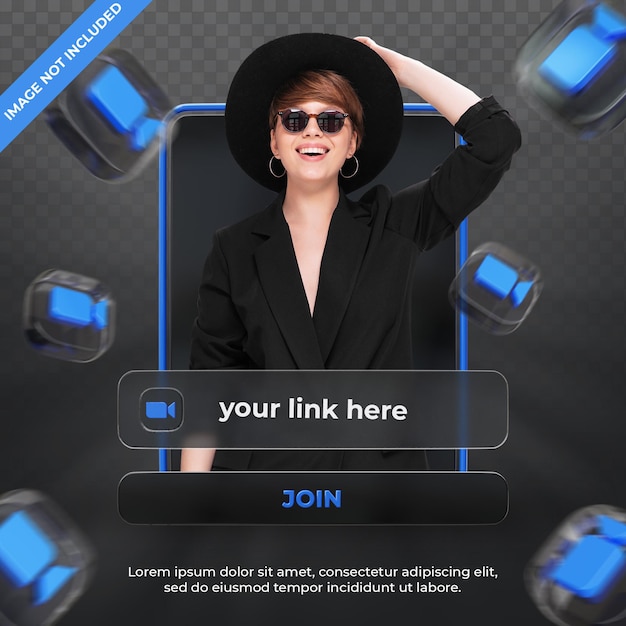 Zoom'daki Banner İkon Profili 3D Render Etiketi İzole