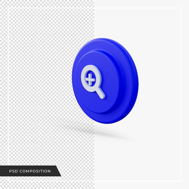 Zoom in blauw pictogram in 3D-rendering