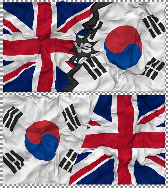Zuid-Korea versus het Verenigd Koninkrijk Half Combined Flag Cloth Bump Texture 3D Rendering
