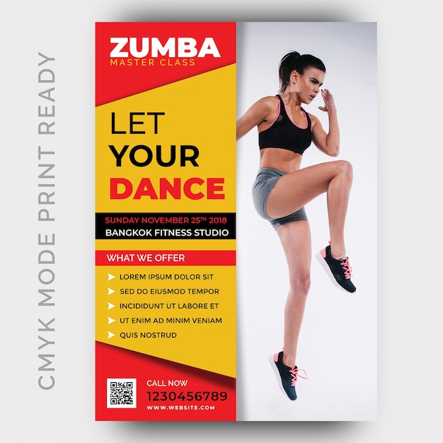 PSD zumba dance fitness gym flyer design template