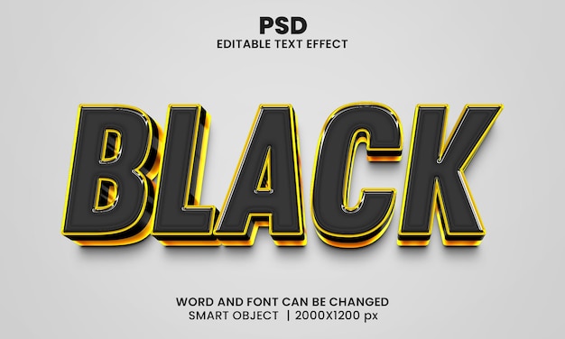 Zwart 3d bewerkbaar teksteffect premium psd met achtergrond