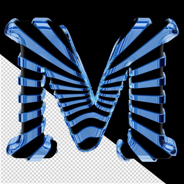 Zwart 3d-symbool met blauwe ijsriemen letter m