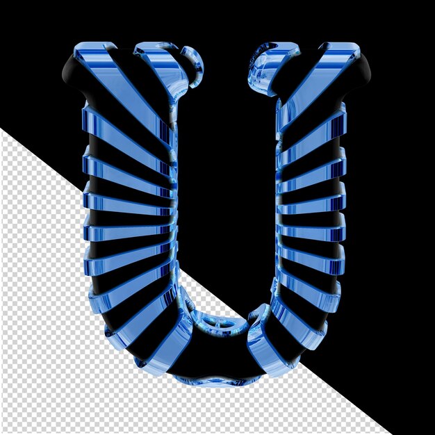 PSD zwart 3d-symbool met blauwe ijsriemen letter u