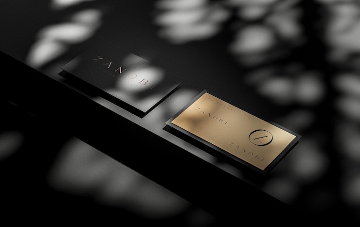 Zwart en goud modern visitekaartje mockup zijaanzicht voor merkidentiteit 3d render
