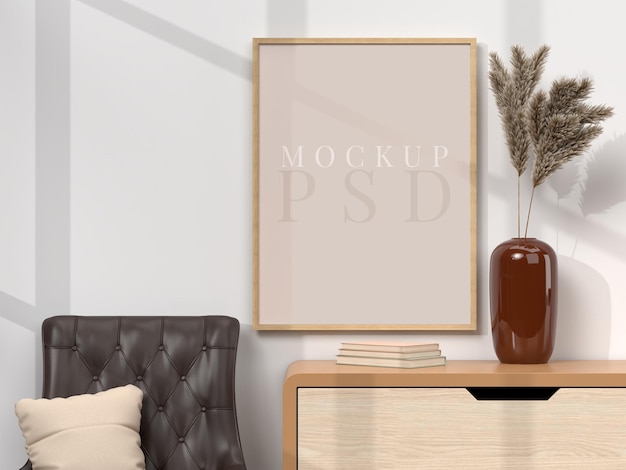 Zwart frame op plankinterieur met mockup voor planten en decoraties