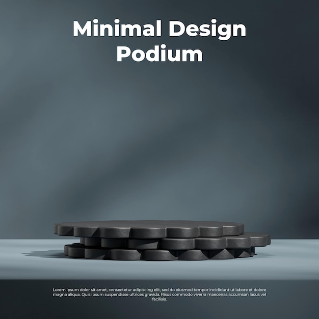 zwart gekleurde gestructureerde podium in vierkante donkergrijze minimale muur 3D render beeld lege ruimte