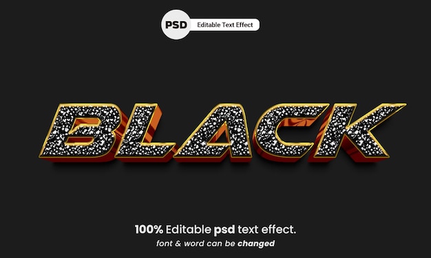 Zwart glitter 3d-teksteffect bewerkbaar psd-teksteffect
