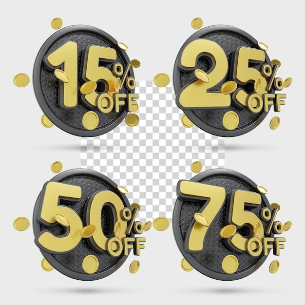 zwart gouden procent pictogram 3D-rendering