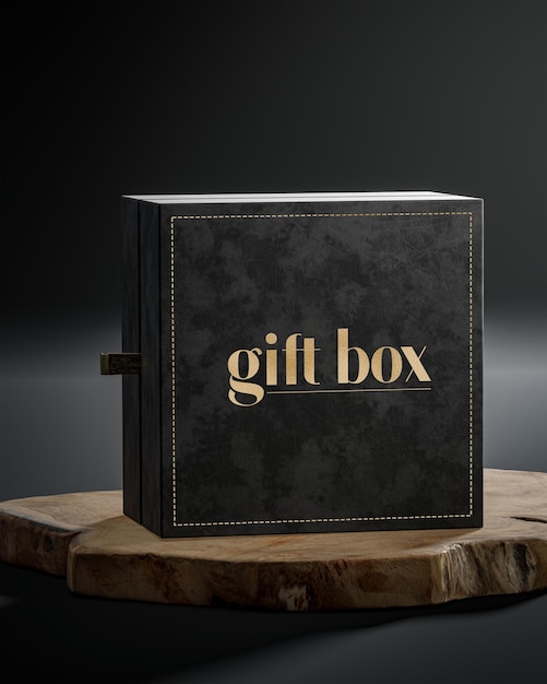 Zwart luxe geschenk juwelendoos mockup op houten plank voor branding 3d render