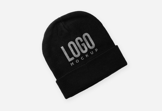 Zwart mockup-ontwerp met beanie-cap logo-ontwerp