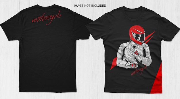 Zwart motorfiets T-shirt met rood helm rider ontwerp