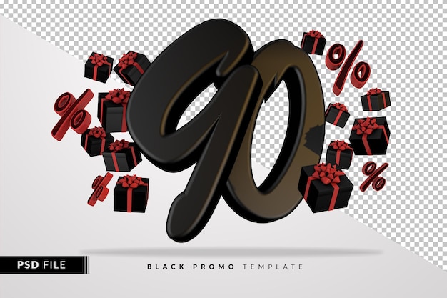 Zwart nummer 90 black friday banner 3d met donkere geschenkverpakkingen