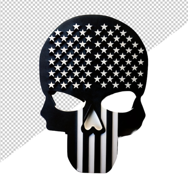 Zwart silhouet van schedel embleem met usa vlag op doorzichtige achtergrond