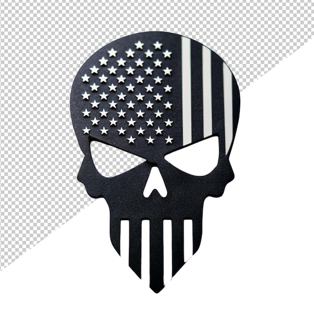 PSD zwart silhouet van schedel embleem met usa vlag op doorzichtige achtergrond