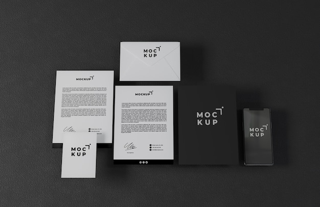 Zwart stijl briefpapier mockup ontwerp