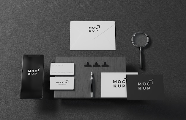 PSD zwart stijl briefpapier mockup ontwerp