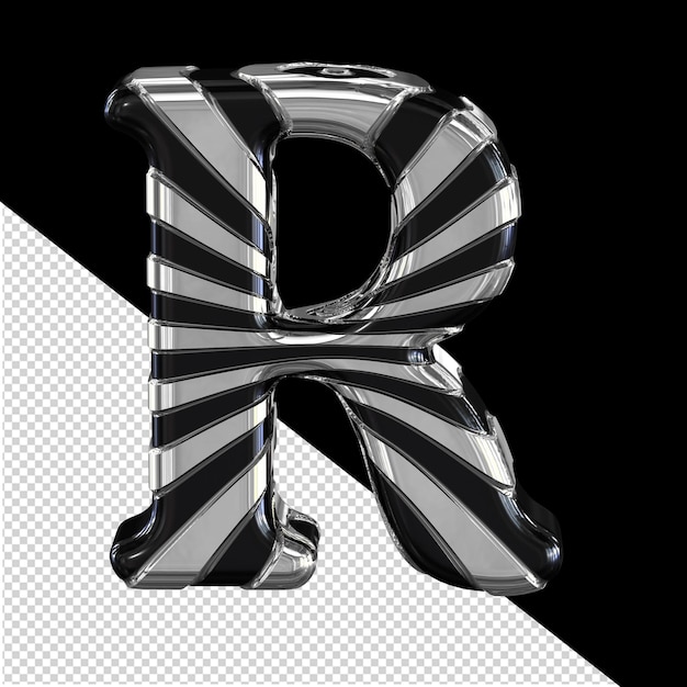 PSD zwart symbool met dunne zilveren bandjes letter r
