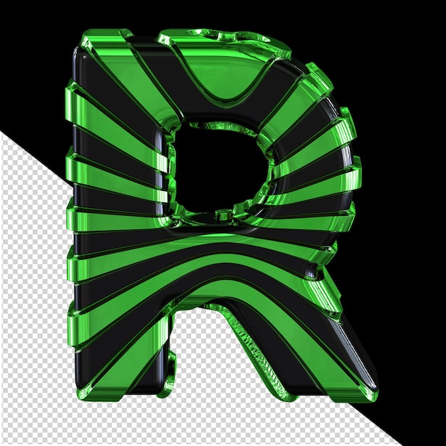 PSD zwart symbool met groene 3d bandjes letter r