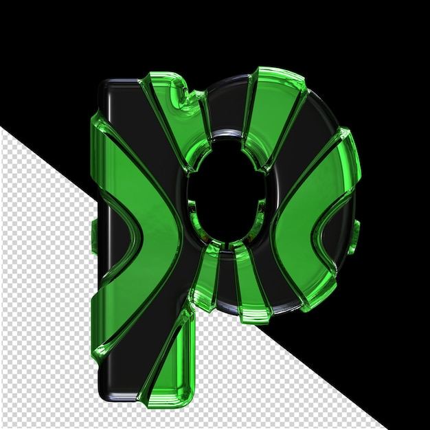 Zwart symbool met groene verticale bandjes letter p
