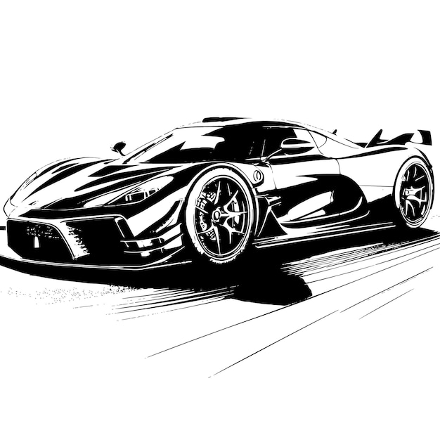 PSD zwart-wit illustratie van een hypercar sports car