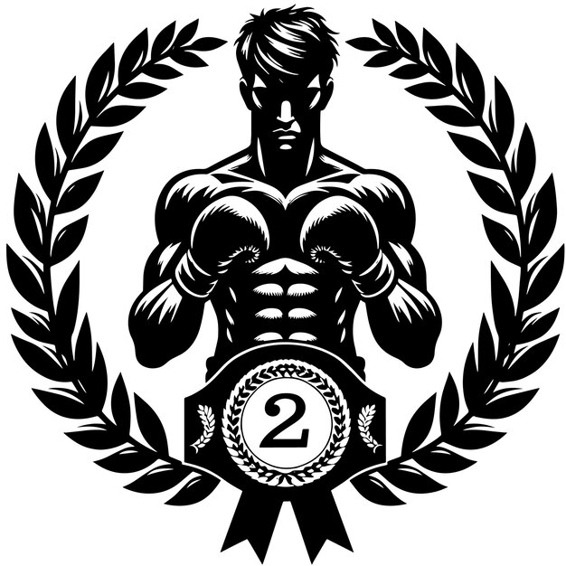 PSD zwart-wit silhouet van een laurierkrans met een boks kampioen symbool illustratie