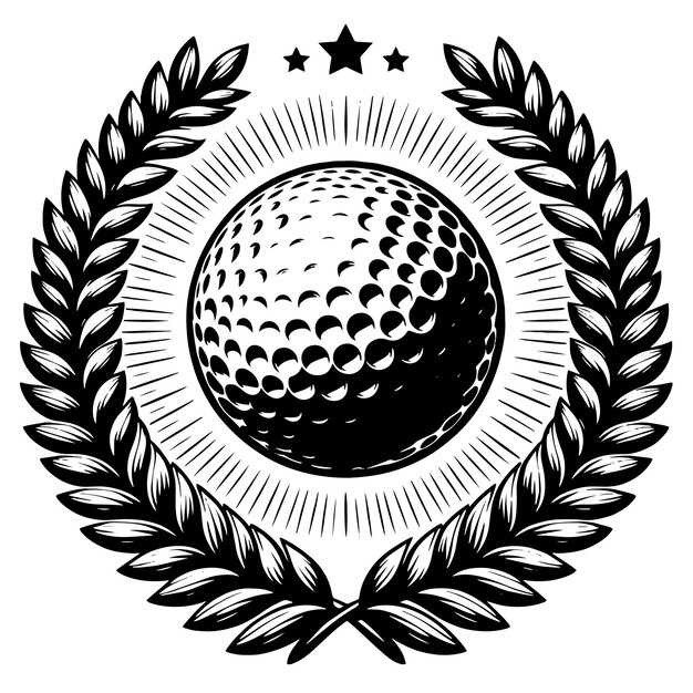 PSD zwart-wit silhouet van een laurierkrans met een golfbal icoon illustratie