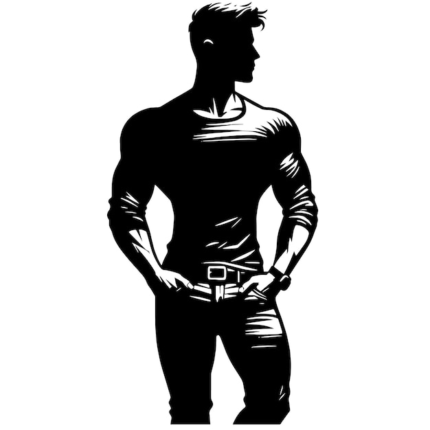 PSD zwart-wit silhouet van een slimme man die poseert in een casual zakelijke outfit
