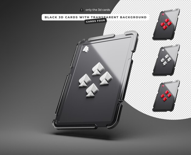 PSD zwarte 3d-kaarten met een transparante achtergrond vier harten schoppen diamanten clubs kaarten links omhoog