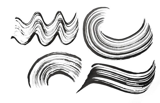 PSD zwarte abstracte golven penseelstreken en spatten verf op papier grunge art kalligrafie transparant