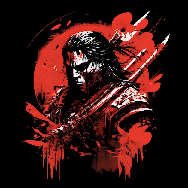 Zwarte dood samurai op zwarte achtergrond 4096px PNG schilderij kunststijl voor t-shirt clipart ontwerp